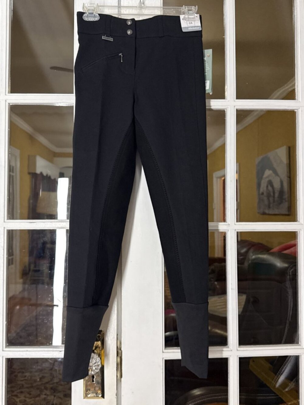 Dublin Riding Pants Wmn 24 Slender Black Solid Knee Patches Stretch Cotton NEW